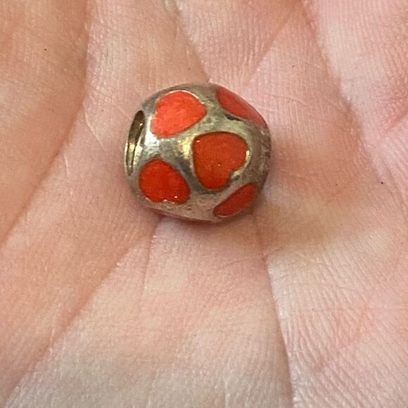 Authentic Pandora “Love You” Red Enamel Hearts Charm - Picture 1 of 2